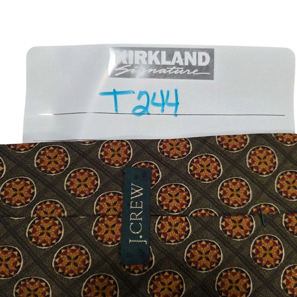 Vintage J.CREW Silk Medallion Pattern Tie Green Orange Men's Luxury Neckwear‎